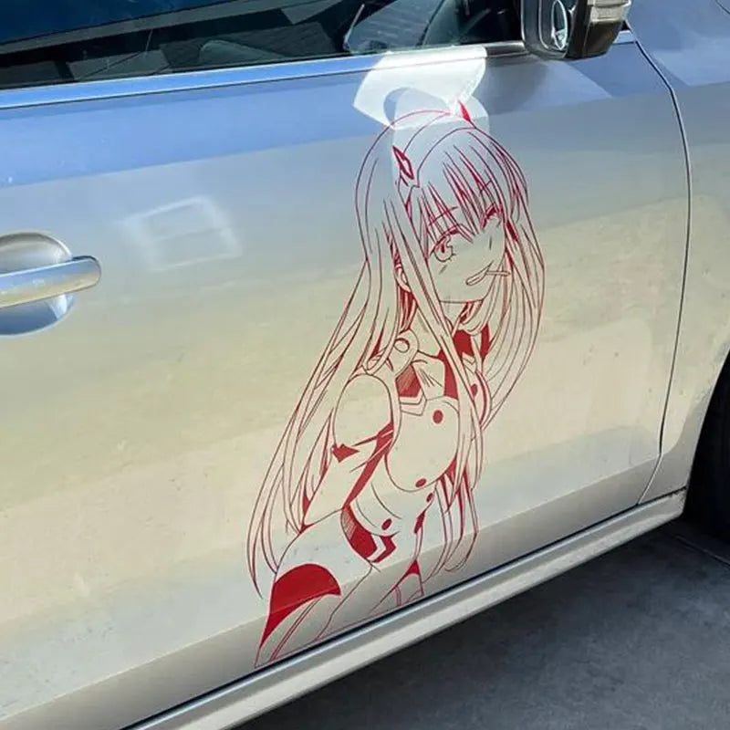 Anime vehicle decal with Japanese-inspired character artwork