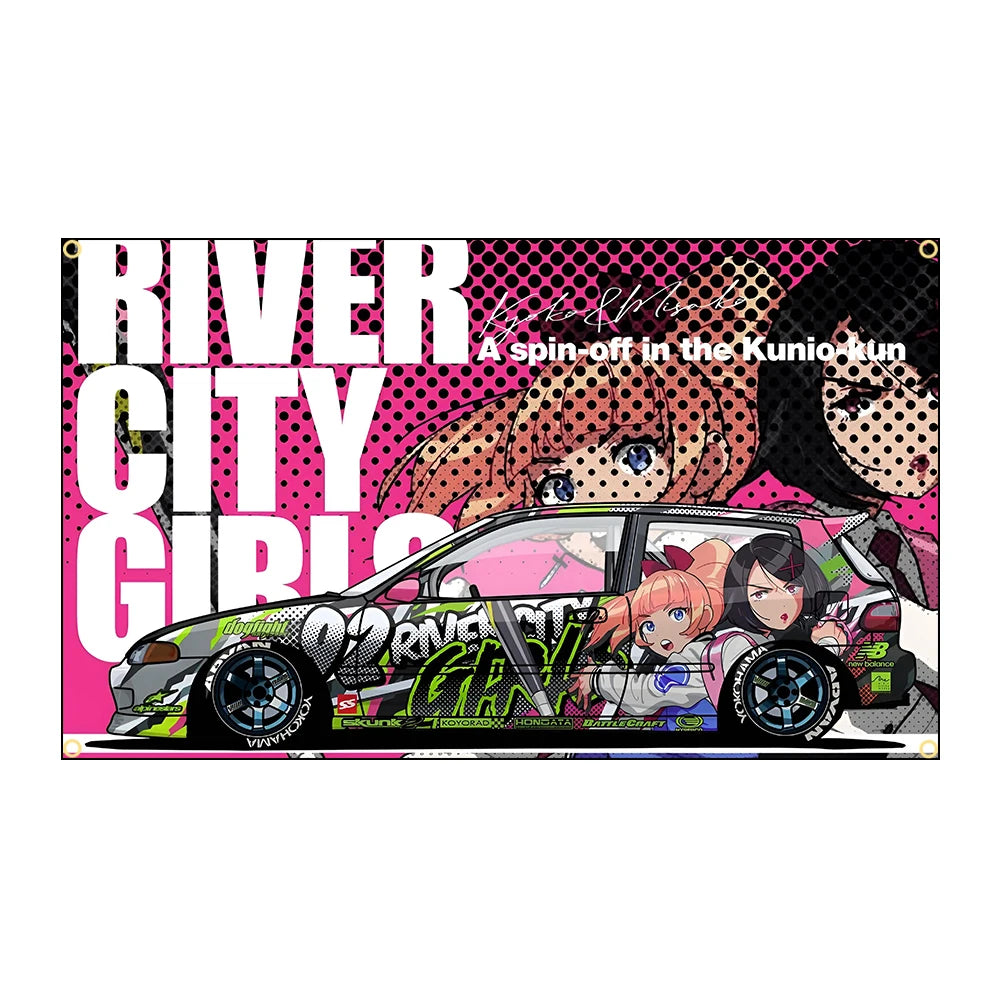 Cool JDM Anime car Flag Polyester Printed Banner for Garage Wall Art Out Door Decoration JDM garage flag banner image 8