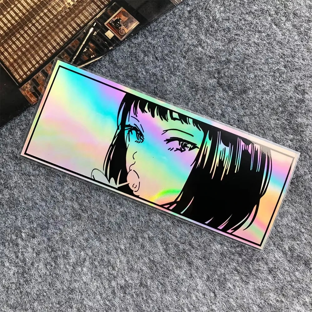 Holographic waifu stickers and anime decals with premium vinyl