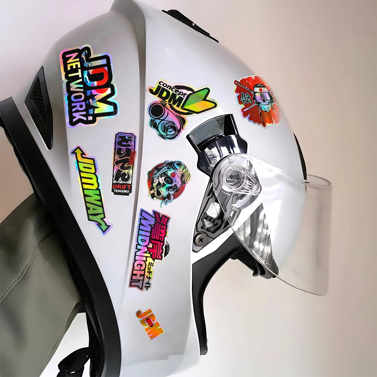 JDM rainbow holographic sticker pack for motorcycles helmets and cars - vehicle decal product photo 8