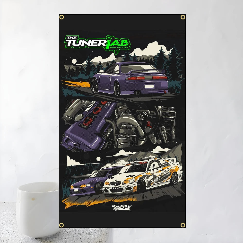 60x90cm 90x150cm Racing JDM Car Art Flag Polyester Printed Banner For Home Decoration JDM garage flag banner image 13