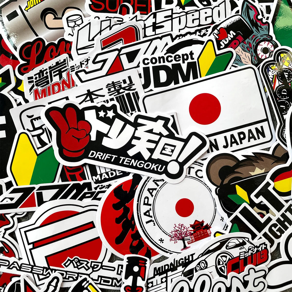 Holographic Japanese car culture sticker pack with premium vinyl graphics