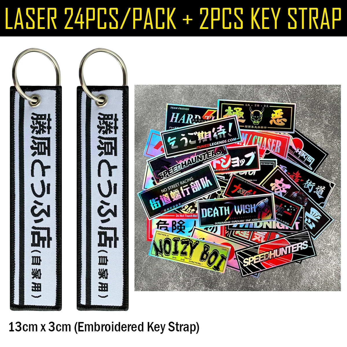 JDM sticker collection featuring Japanese lettering and racing graphics