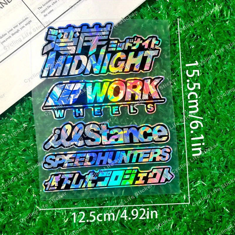JDM holographic sticker pack with Speedhunters Work Wheels and drift decals - car decal display image 5