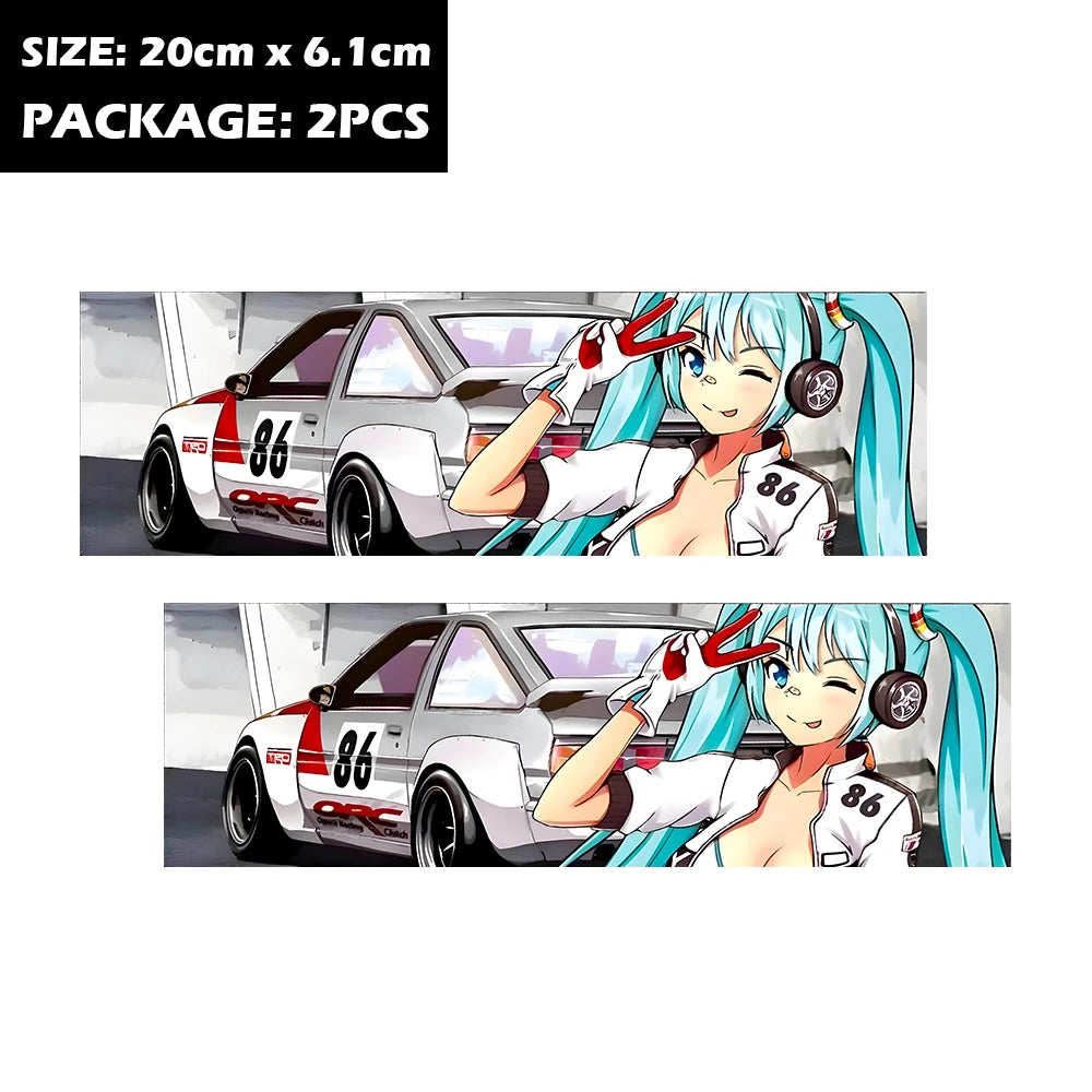 Anime and JDM sticker collection with Japanese street culture aesthetics