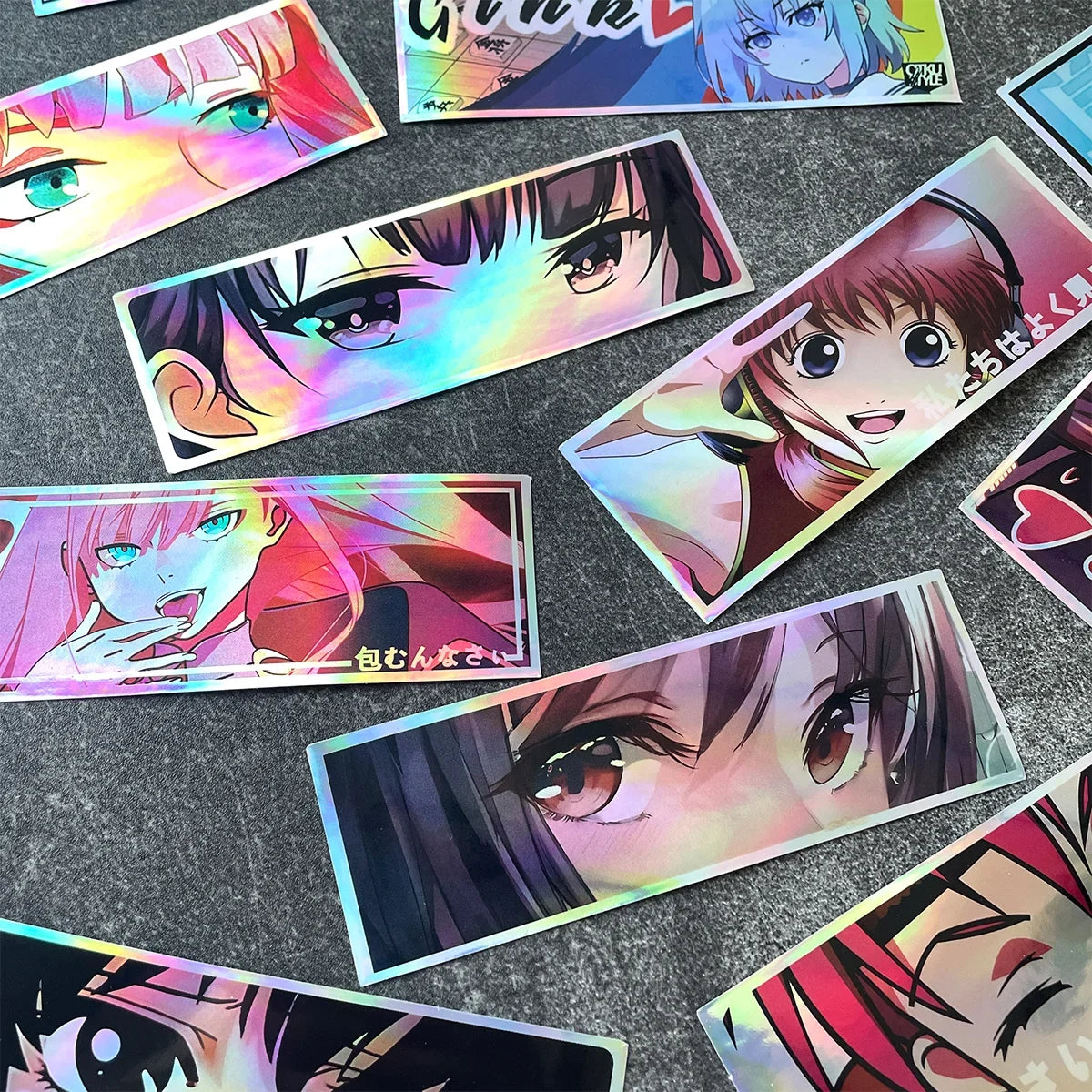 Reflective anime decal collection with holographic vinyl finish