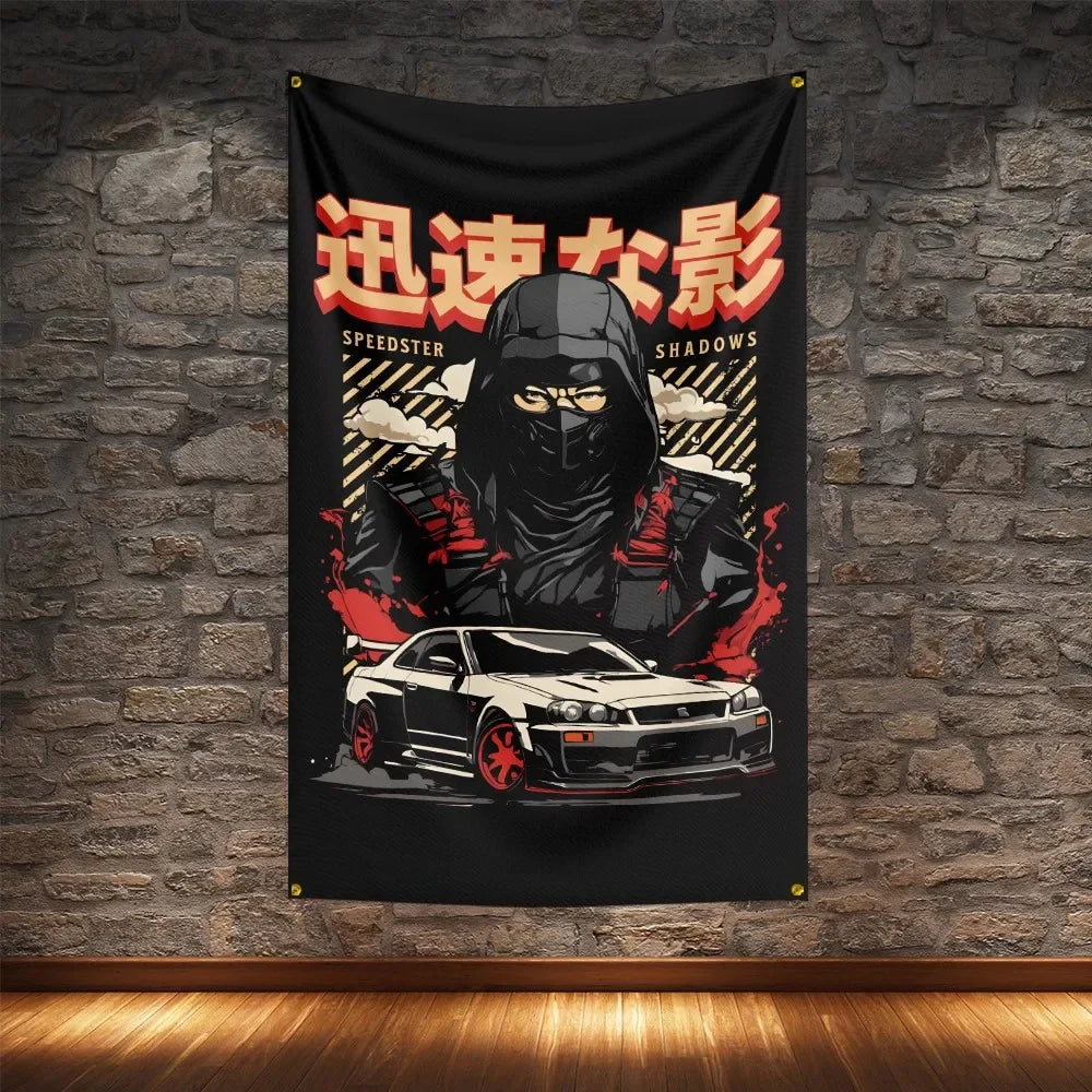 JDM Racing Modified Car Culture Flag Polyester Digital Printing Cars Banner For Decoration JDM garage flag banner image 7