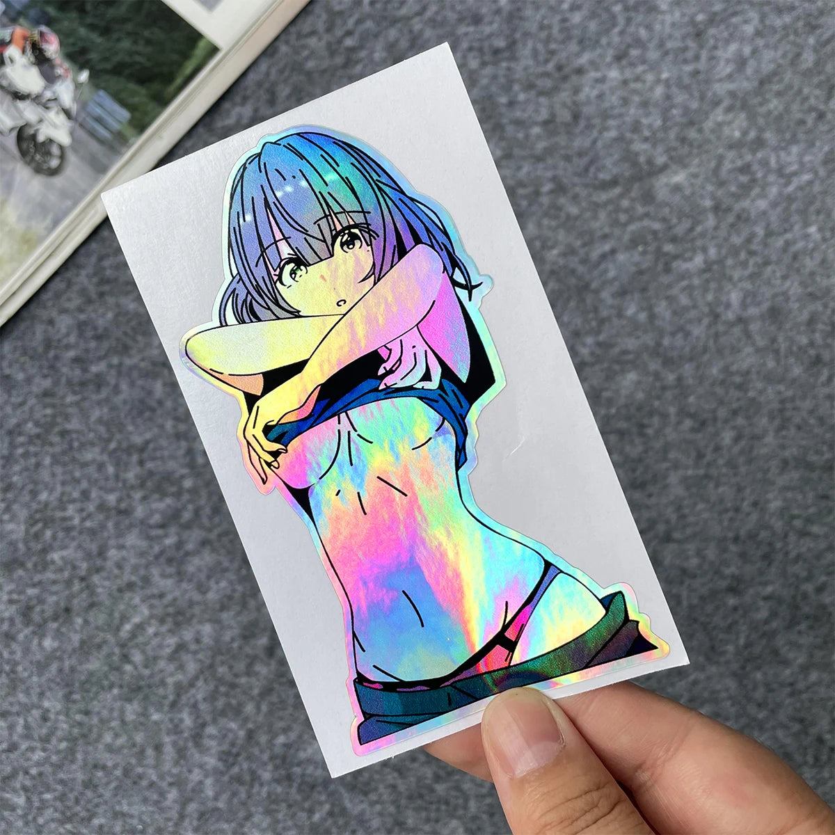 Anime character sticker pack with vibrant holographic effects