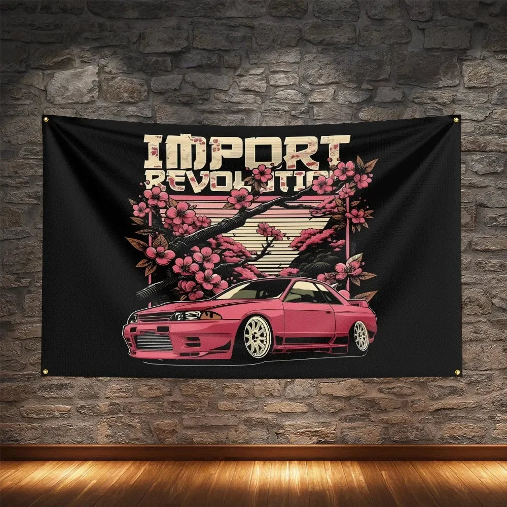 JDM Racing Modified Car Culture Flag Polyester Digital Printing Cars Banner For Decoration JDM garage flag banner image 3