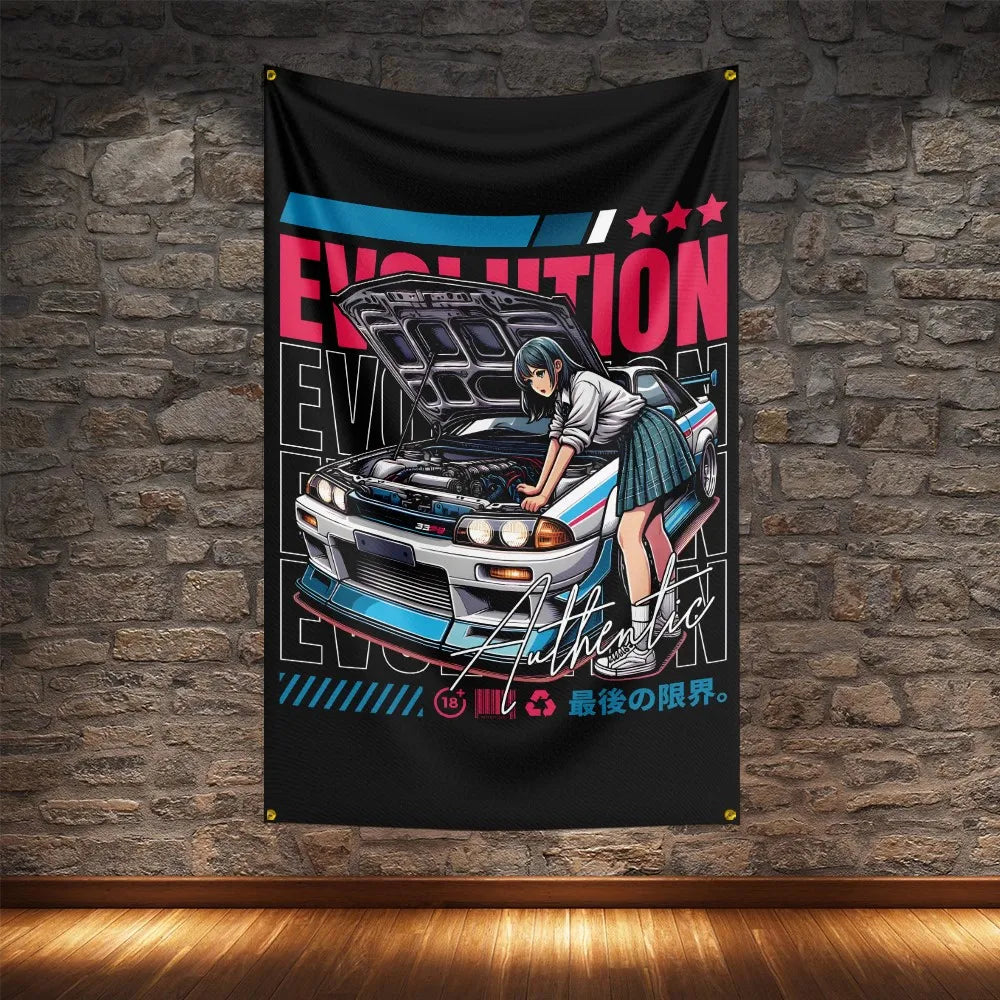 JDM Racing Modified Car Culture Flag Polyester Digital Printing Cars Banner For Decoration JDM garage flag banner image 6