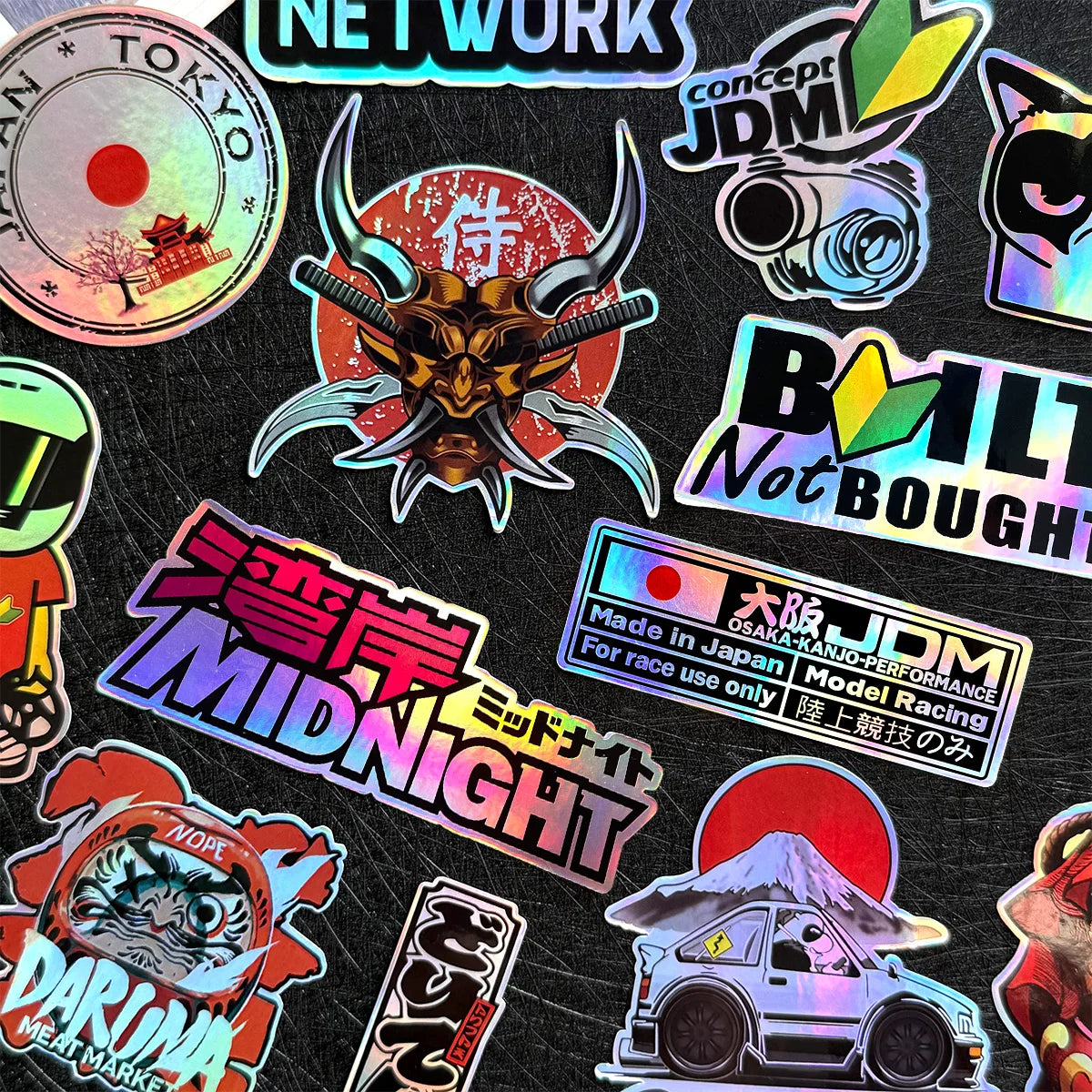 JDM rainbow holographic sticker pack for motorcycles helmets and cars - sticker detail image 6