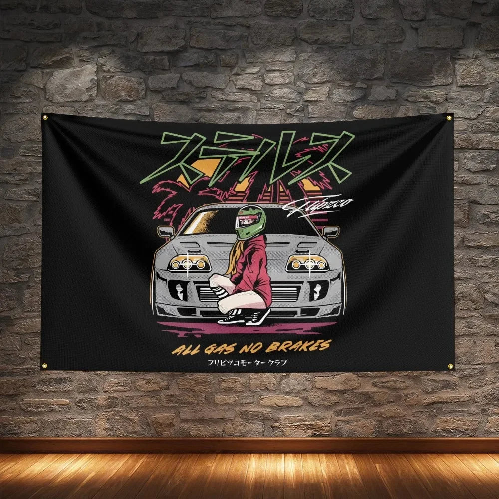 JDM Racing Modified Car Culture Flag Polyester Digital Printing Cars Banner For Decoration JDM garage flag banner image 12