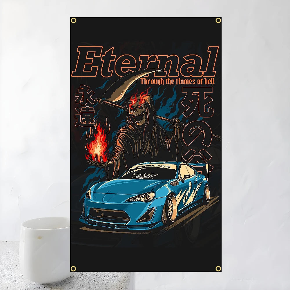 60x90cm 90x150cm Racing JDM Car Art Flag Polyester Printed Banner For Home Decoration JDM garage flag banner image 11