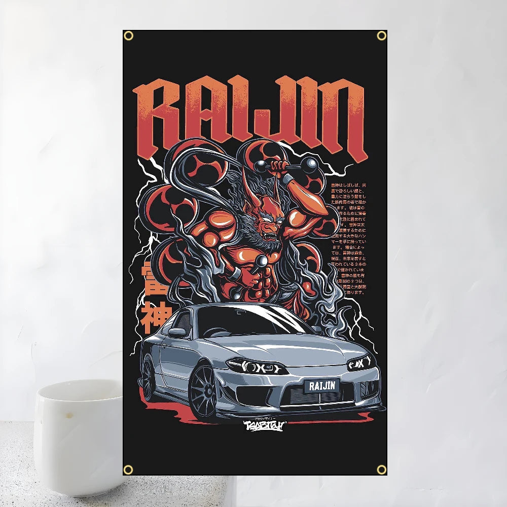 60x90cm 90x150cm Racing JDM Car Art Flag Polyester Printed Banner For Home Decoration JDM garage flag banner image 10