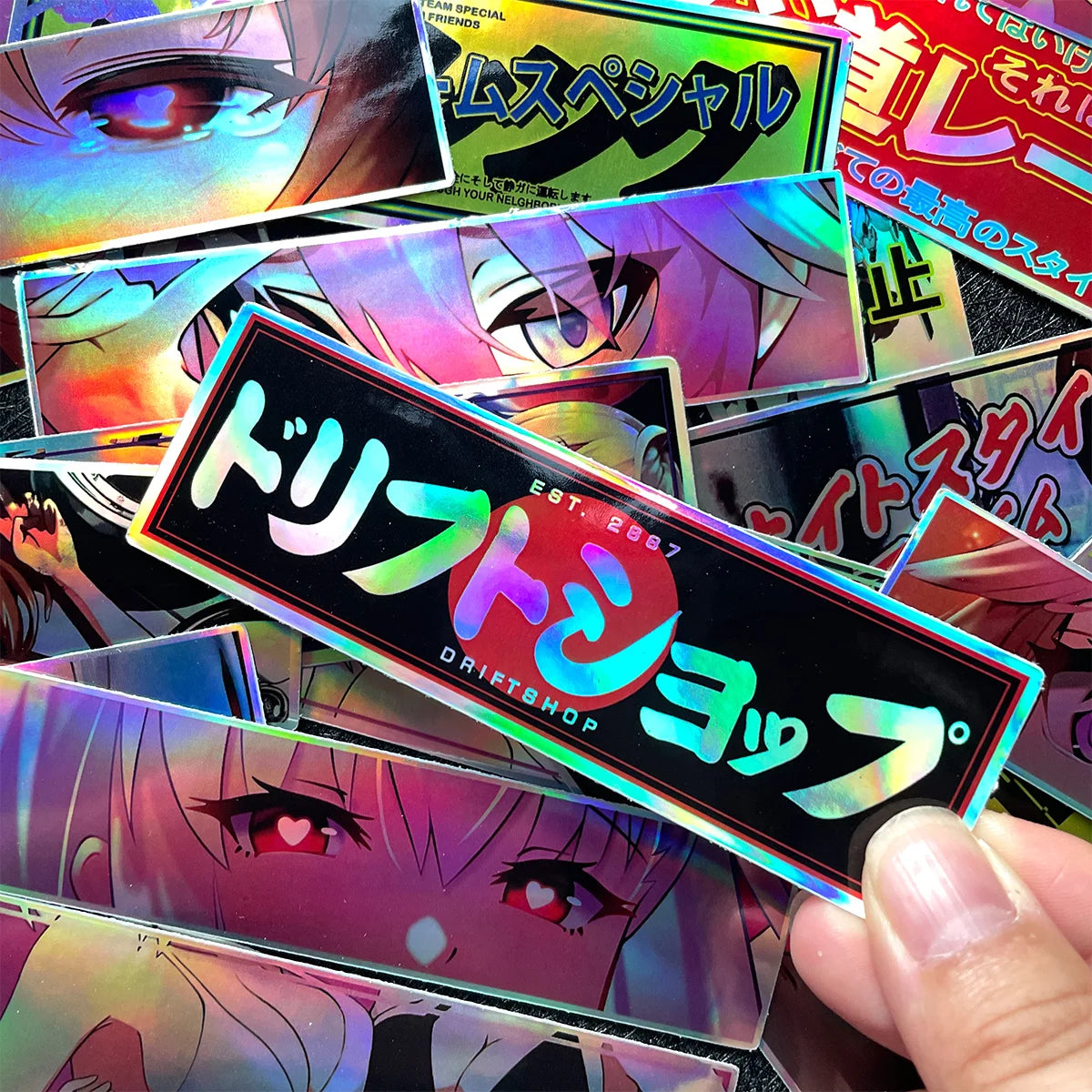 Anime eye stickers with Japanese anime and manga-inspired artwork