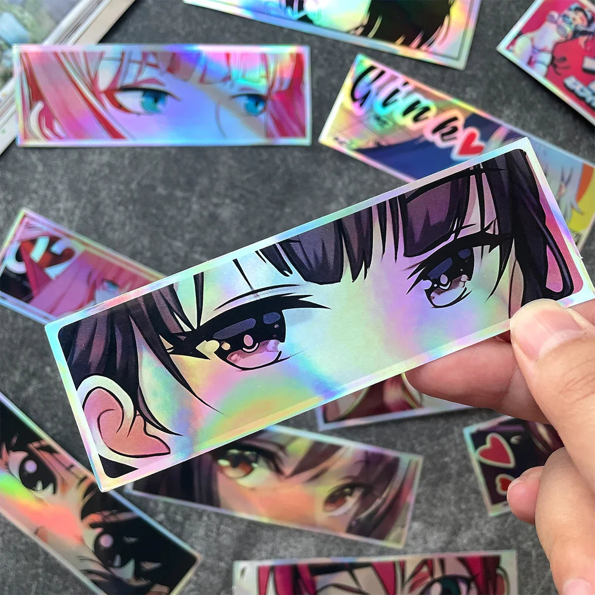 Premium holographic anime stickers with vibrant waifu-inspired artwork