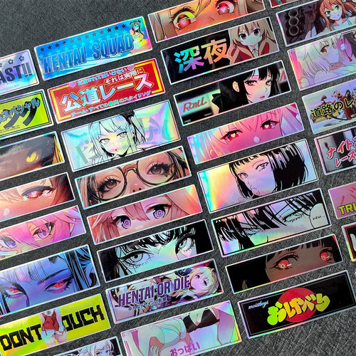Itasha-inspired anime stickers featuring expressive eye artwork