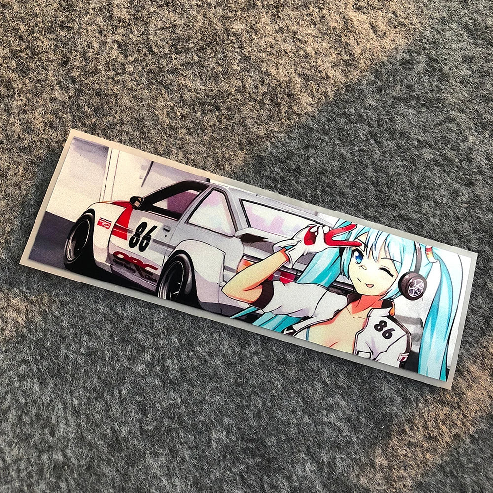 Waifu banner stickers inspired by itasha builds and JDM culture