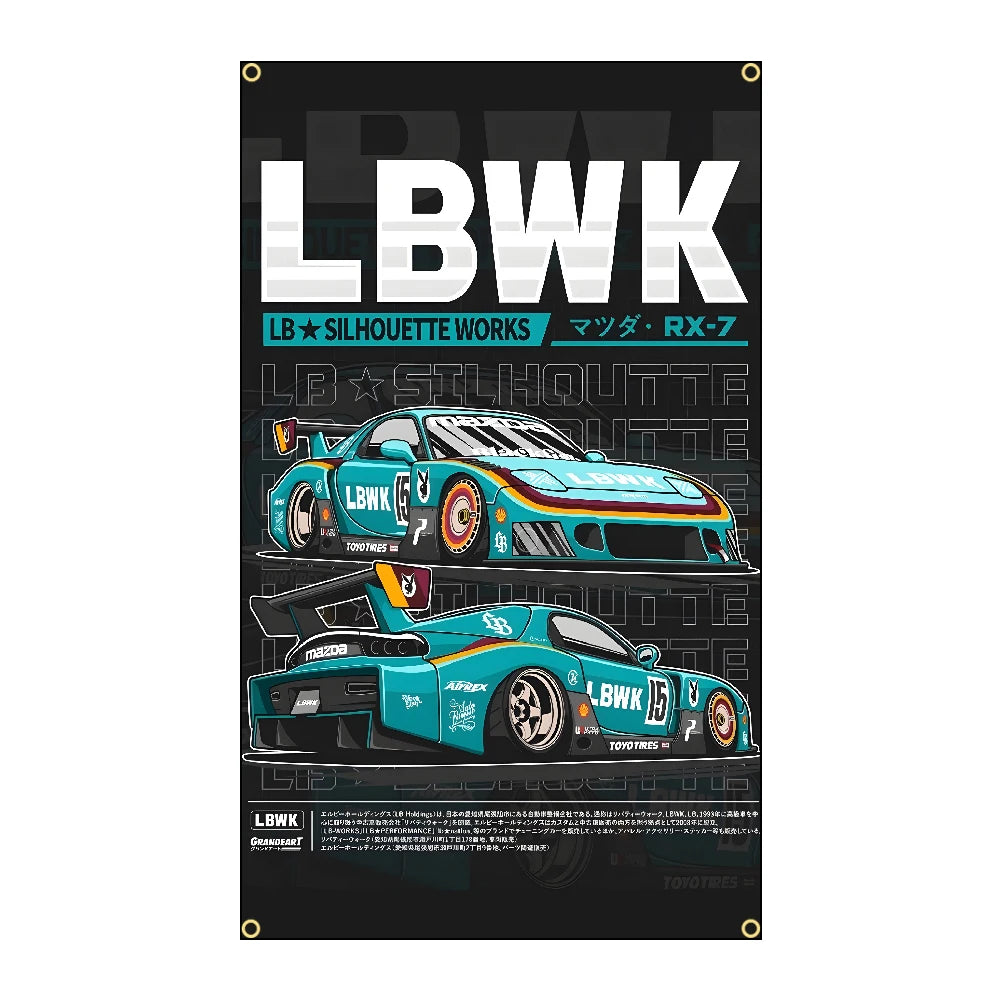 Racing JDM Car Flag Polyeste Printing Banner for Garage Wall Art Out Door Decoration With Grommet JDM garage flag banner image 8
