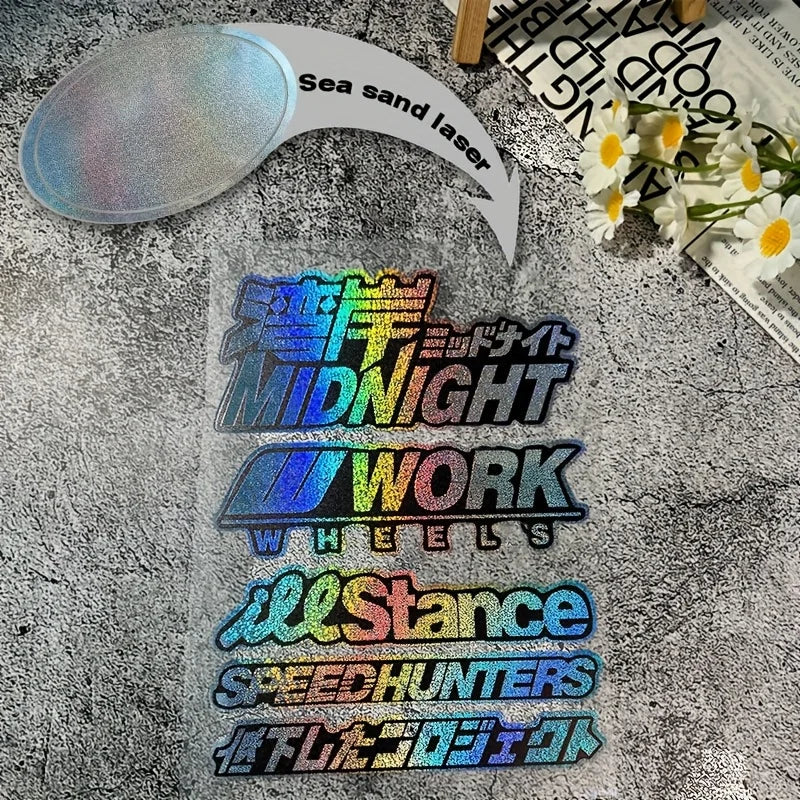 JDM holographic sticker pack with Speedhunters Work Wheels and drift decals - window decal preview 16