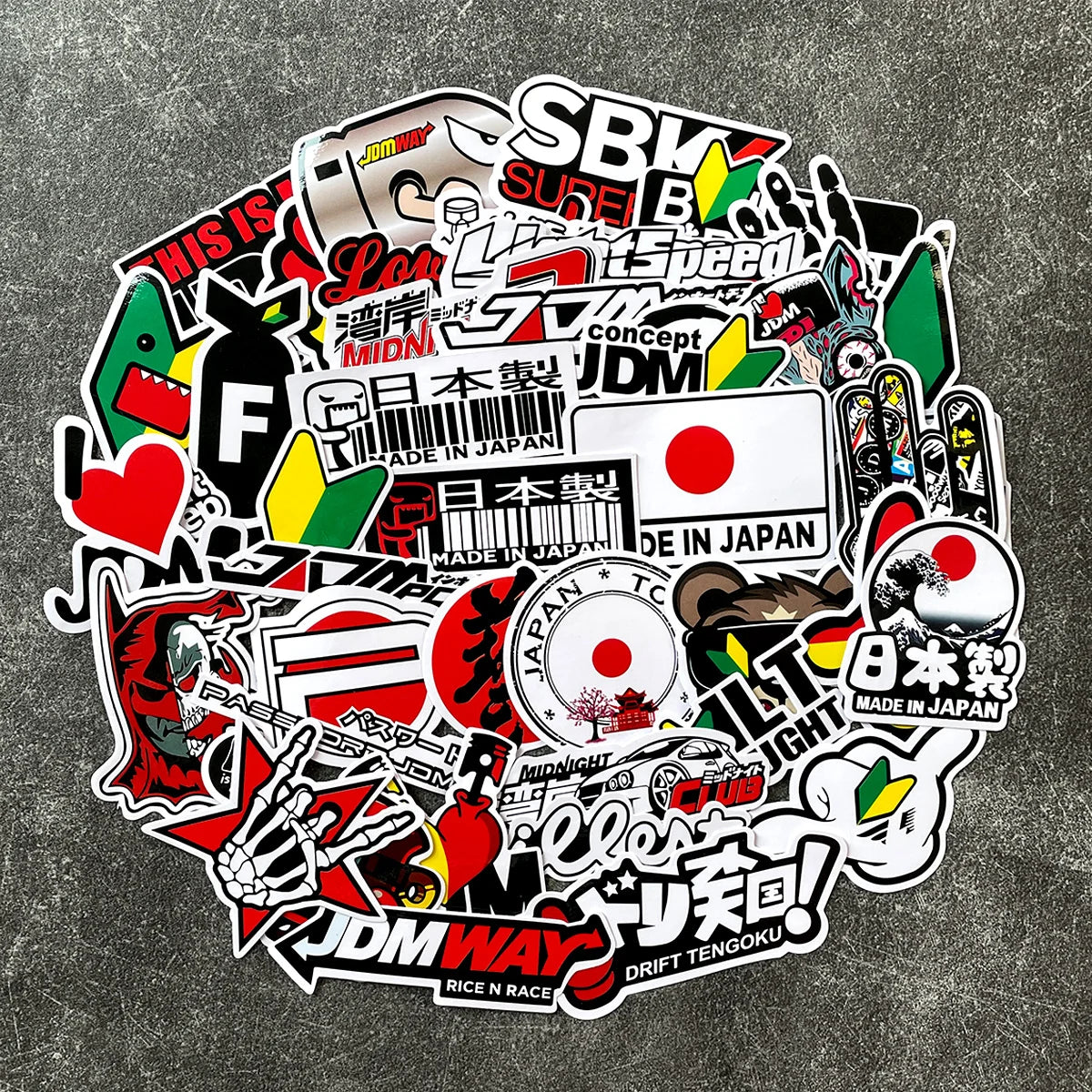 Japanese car stickers featuring racing and motorsport-inspired graphics
