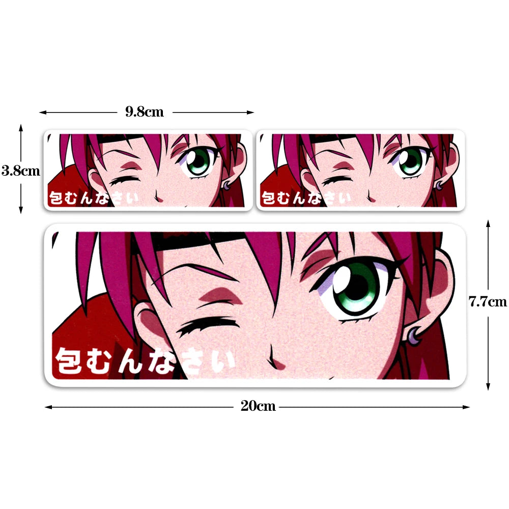 Anime car culture stickers with Japanese-inspired graphics and waifu artwork