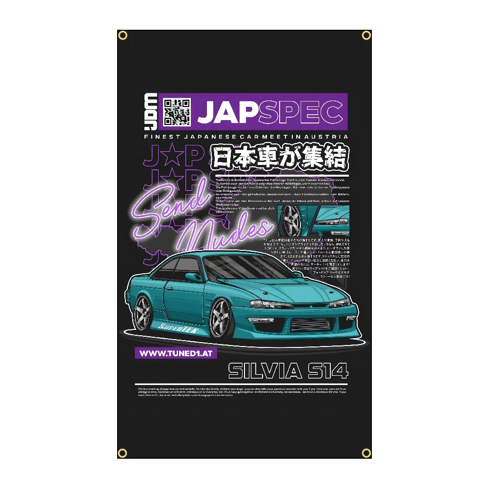 Racing JDM Car Flag Polyeste Printing Banner for Garage Wall Art Out Door Decoration With Grommet JDM garage flag banner image 12
