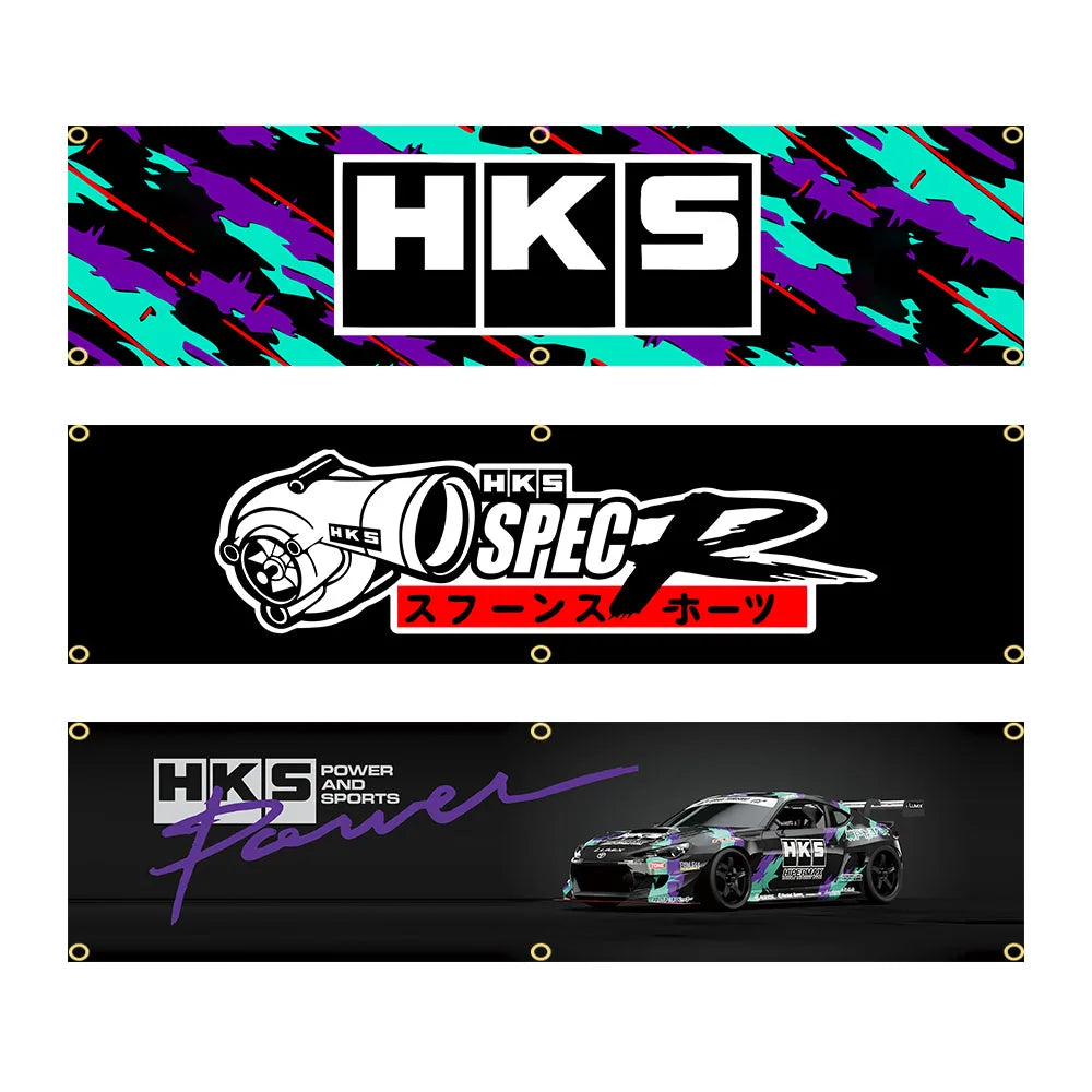 Professional H-HKS Car Motorcycle Team Company Logo Flag 45x180cm 60x240cm Polyester Printed Decoration Banner Tapestry JDM garage flag banner image 1