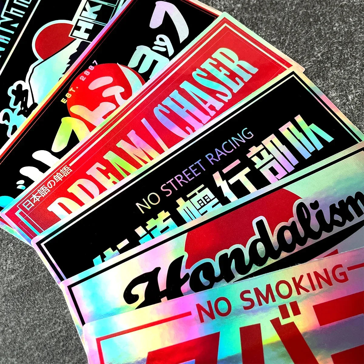 Premium tuner stickers and JDM decals with holographic finish