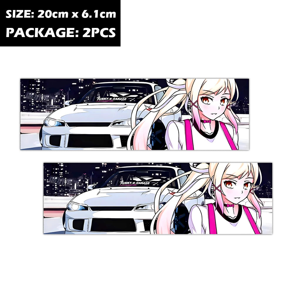 Premium vinyl anime stickers with tuner, drift, and automotive themes