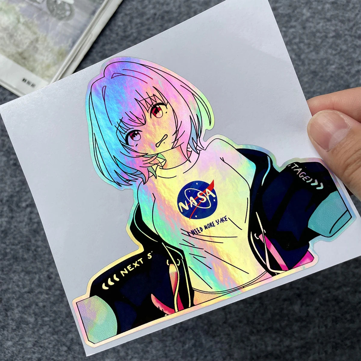 Anime character vinyl sticker collection with rainbow holographic finish