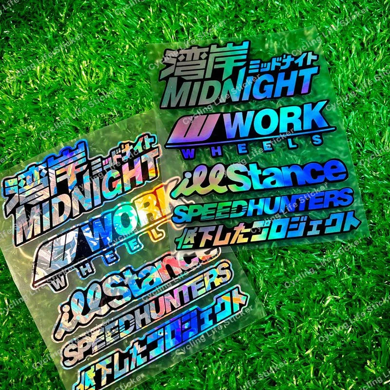JDM holographic sticker pack with Speedhunters Work Wheels and drift decals - application image 3