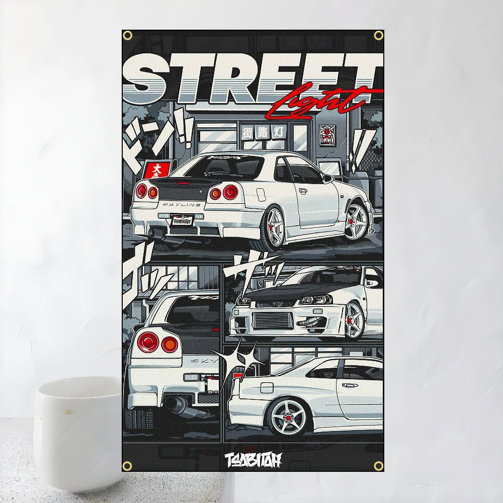 60x90cm 90x150cm Racing JDM Car Art Flag Polyester Printed Banner For Home Decoration JDM garage flag banner image 8