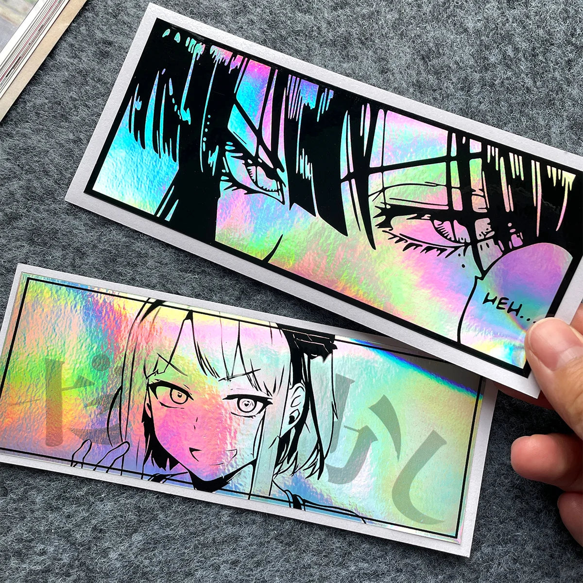 Holographic Japanese anime stickers with eye-catching reflective finish