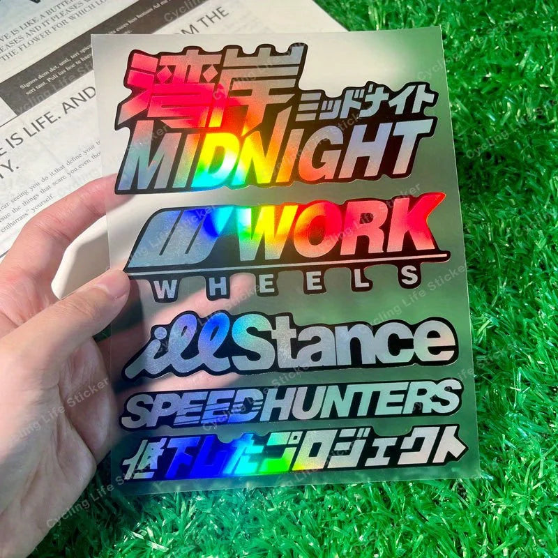 JDM holographic sticker pack with Speedhunters Work Wheels and drift decals - tuner car decal preview 19
