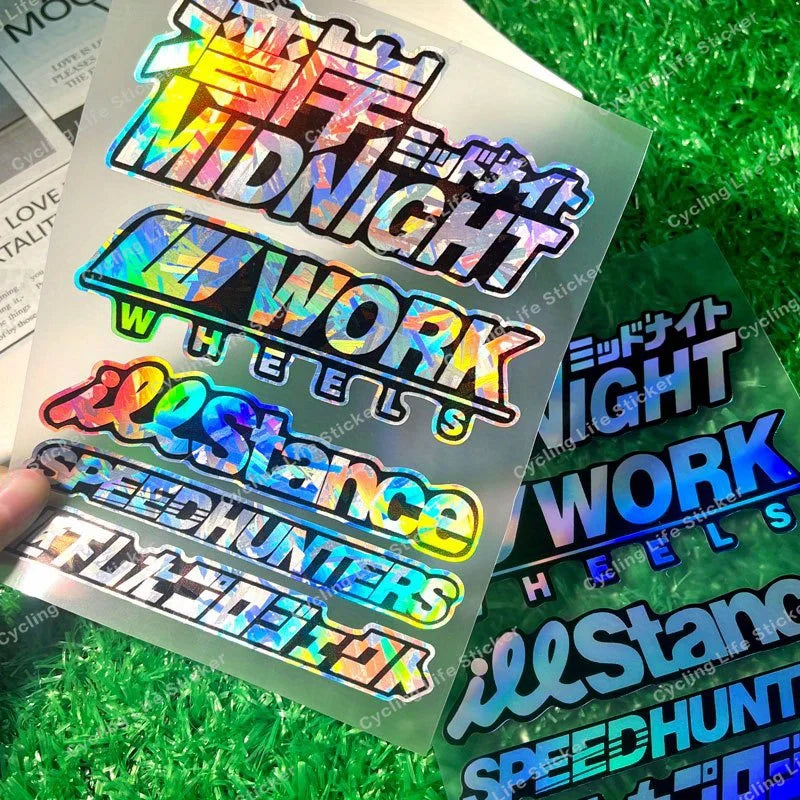 JDM holographic sticker pack with Speedhunters Work Wheels and drift decals - reflective decal preview 7