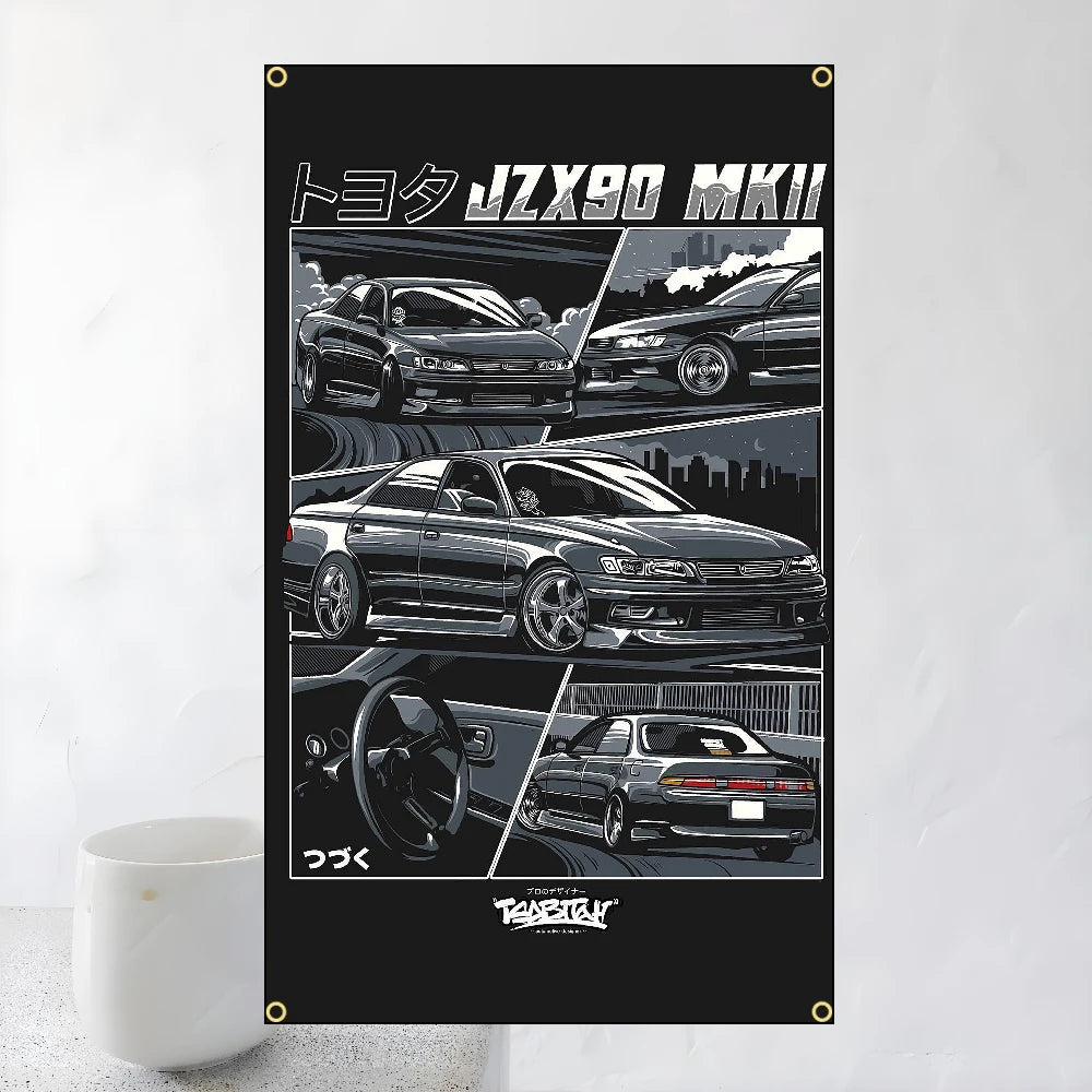 60x90cm 90x150cm Racing JDM Car Art Flag Polyester Printed Banner For Home Decoration JDM garage flag banner image 14