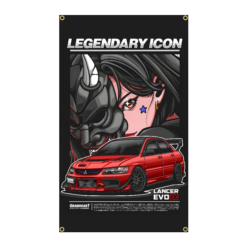 Racing JDM Car Flag Polyeste Printing Banner for Garage Wall Art Out Door Decoration With Grommet JDM garage flag banner image 1