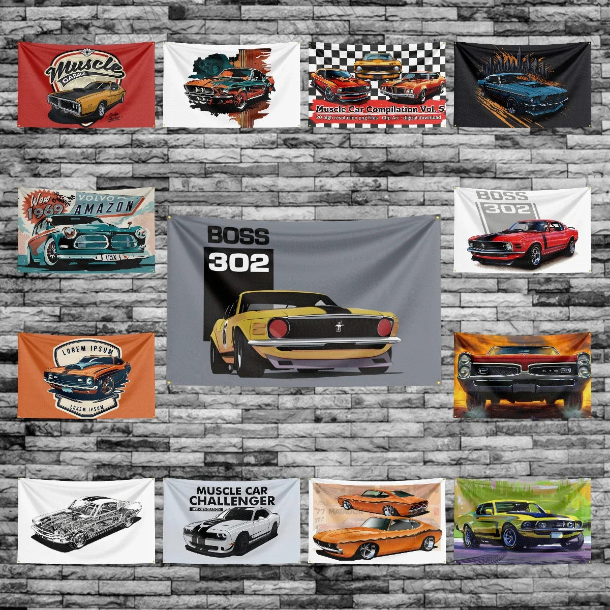 90*150CM Retro American Muscle Racing Car Flag Polyester Printed Decoration Banner Tapestry JDM garage flag banner image 1