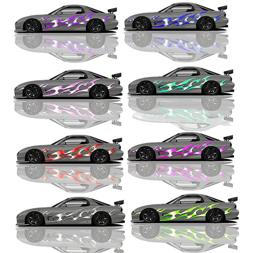 Universal Drift Car Livery Flame Streaks featuring aggressive flame streak graphics, racing decals, and custom drift car wrap artwork